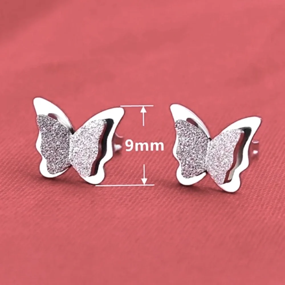 New Sterling Silver Double Butterfly Studs